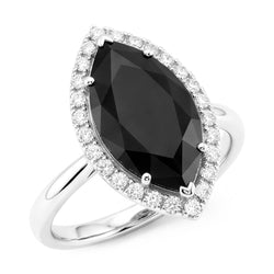 Bague de fiançailles halo marquise avec diamant noir véritable de 3 carats en or blanc 14 carats