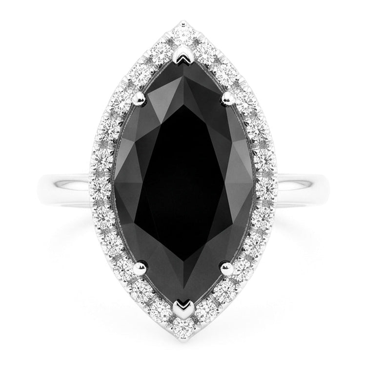 Bague de fiançailles halo marquise avec diamant noir véritable de 3 carats en or blanc 14 carats