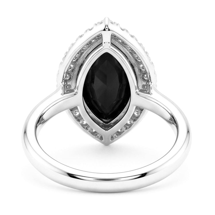 Bague de fiançailles halo marquise avec diamant noir véritable de 3 carats en or blanc 14 carats