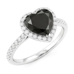 Bague de fiançailles en diamant noir naturel 4 carats, halo cœur pavé en Or Blanc 14 carats