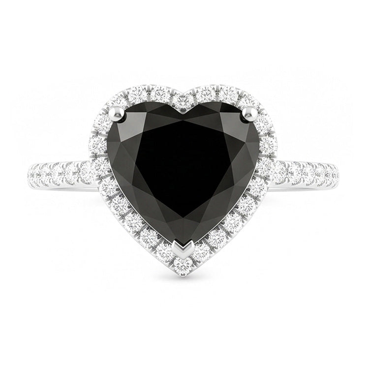 Bague de fiançailles en diamant noir naturel 4 carats, halo cœur pavé en Or Blanc 14 carats
