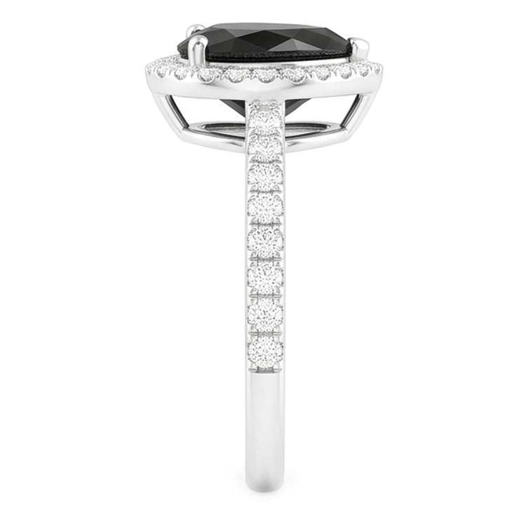 Bague de fiançailles diamant noir naturel cœur 4 carats halo pavé en Or Blanc 14 carats
