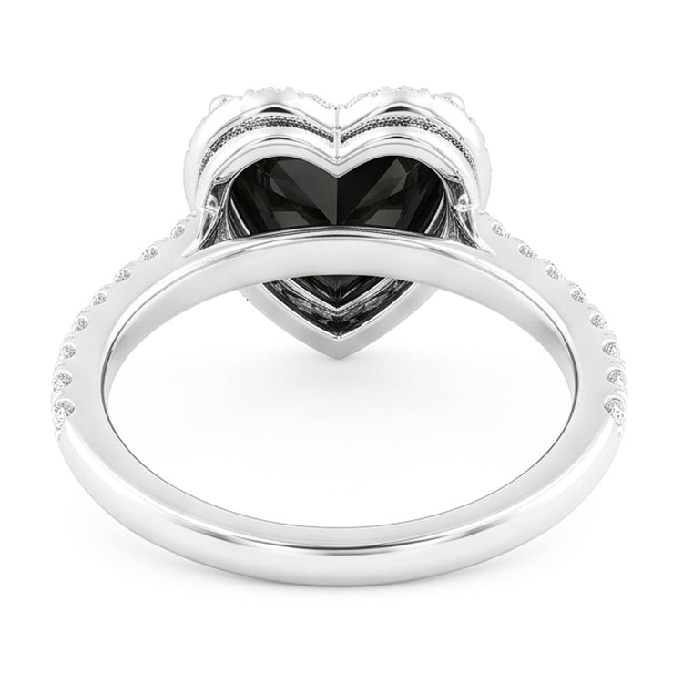 Bague de fiançailles diamant noir naturel cœur 4 carats halo pavé en Or Blanc 14 carats