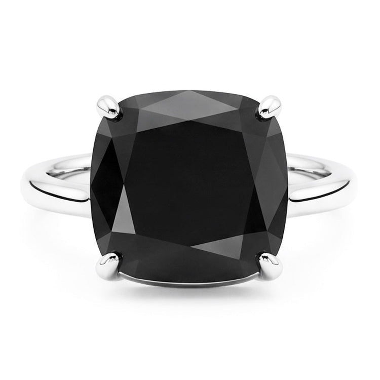 Bague de fiançailles solitaire diamant noir naturel taille coussin 5 carats, anneau simple en Or Blanc 14 carats