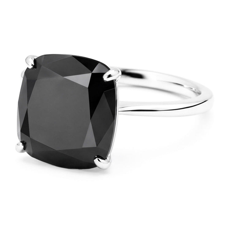 Bague de fiançailles solitaire diamant noir naturel taille coussin 5 carats, anneau simple en Or Blanc 14 carats