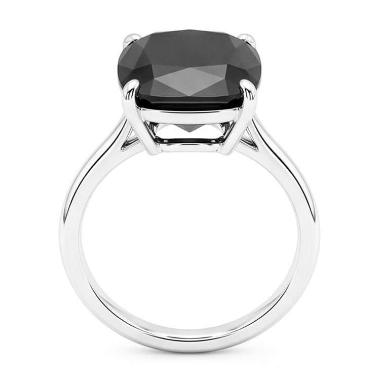 Bague de fiançailles solitaire diamant noir naturel taille coussin 5 carats, anneau simple en Or Blanc 14 carats