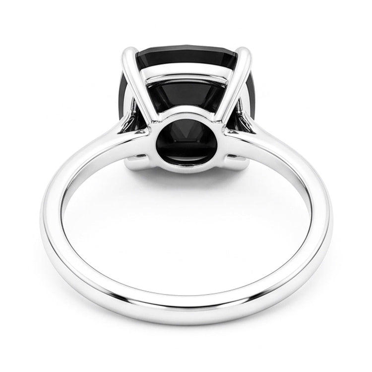 Bague de fiançailles solitaire diamant noir naturel taille coussin 5 carats, anneau simple en Or Blanc 14 carats
