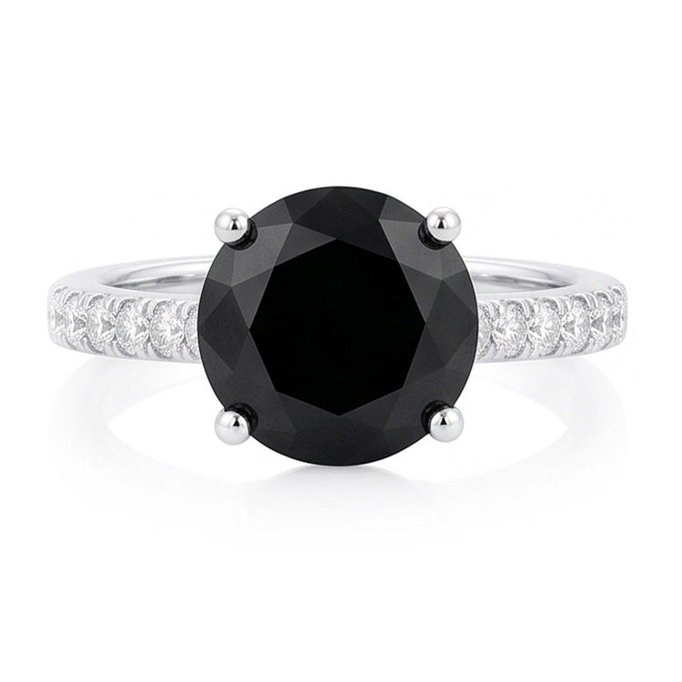 Bague de fiançailles solitaire diamant noir naturel rond pavé 5 carats en Or Blanc 14 carats