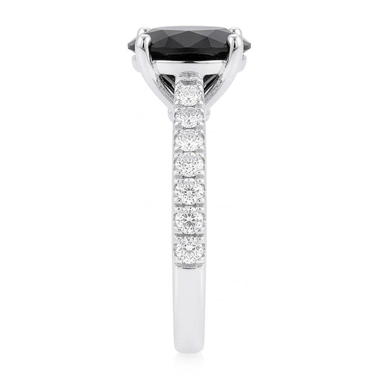 Bague de fiançailles solitaire diamant noir naturel rond pavé 5 carats en Or Blanc 14 carats