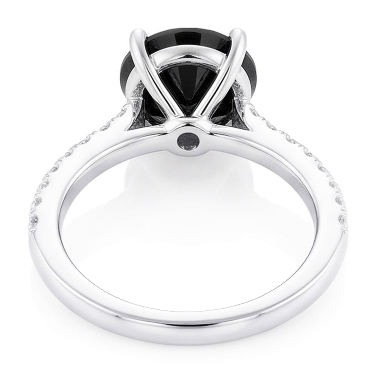 Bague de fiançailles solitaire diamant noir naturel rond pavé 5 carats en Or Blanc 14 carats