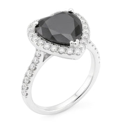Bague de fiançailles diamant noir naturel 6 carats halo cœur en or blanc 14 carats