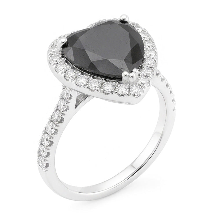 Bague de fiançailles diamant noir naturel 6 carats cœur halo en or blanc 14K