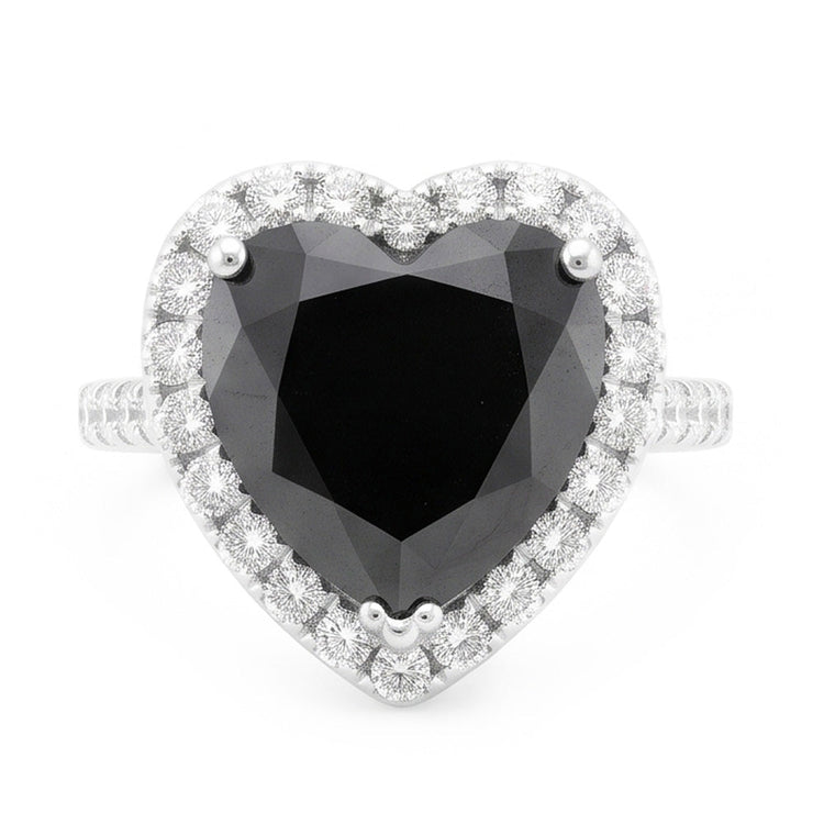 Bague de fiançailles diamant noir naturel 6 carats cœur halo en or blanc 14K