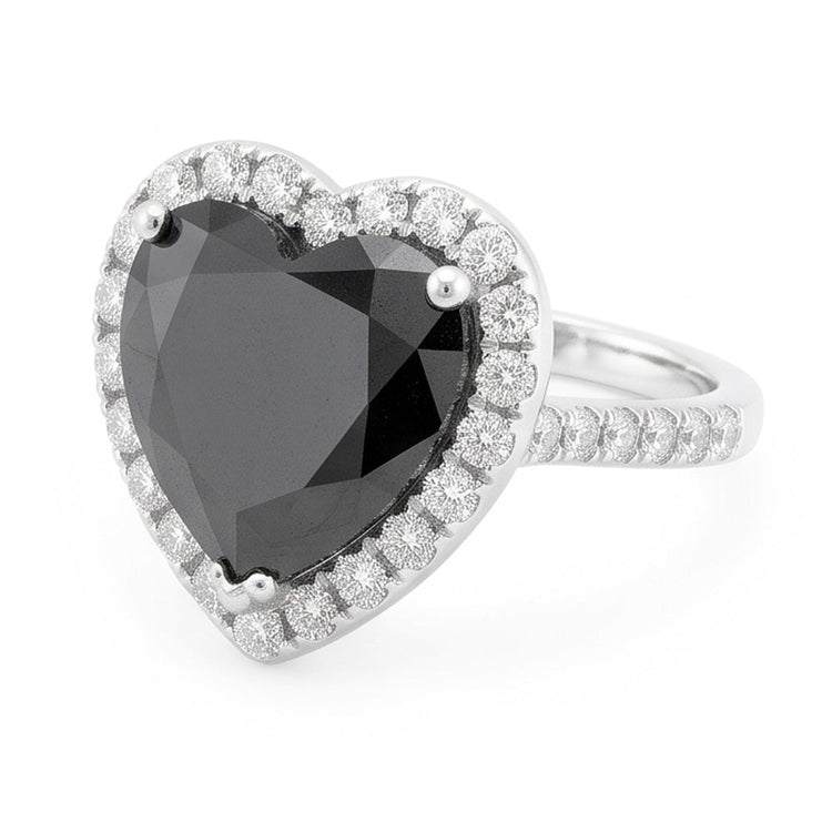 Bague de fiançailles diamant noir naturel 6 carats halo cœur en or blanc 14 carats