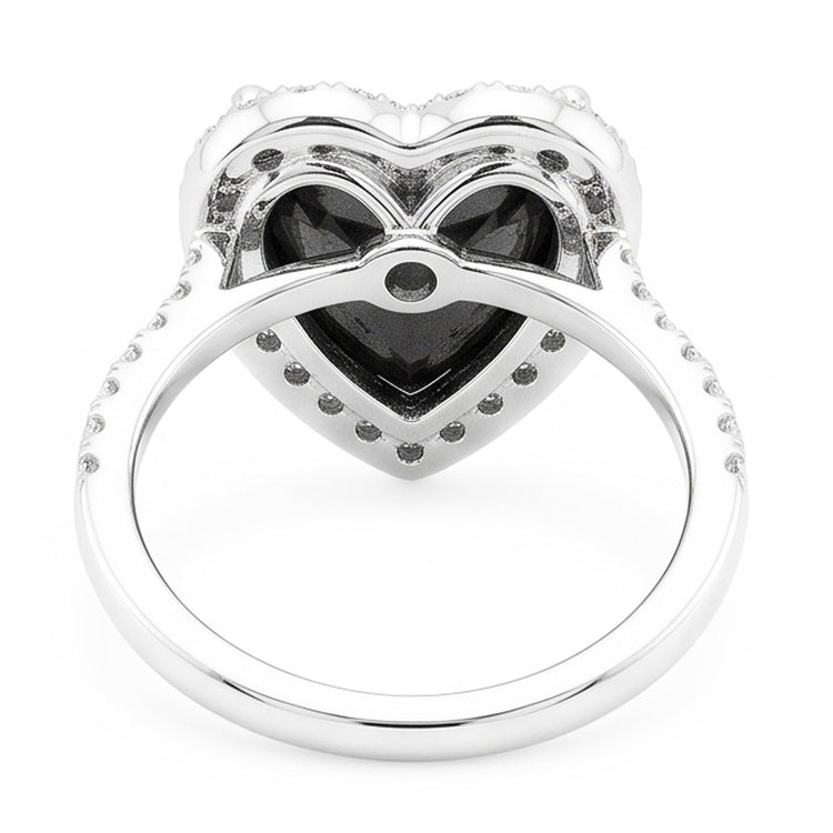 Bague de fiançailles diamant noir naturel 6 carats cœur halo en or blanc 14K