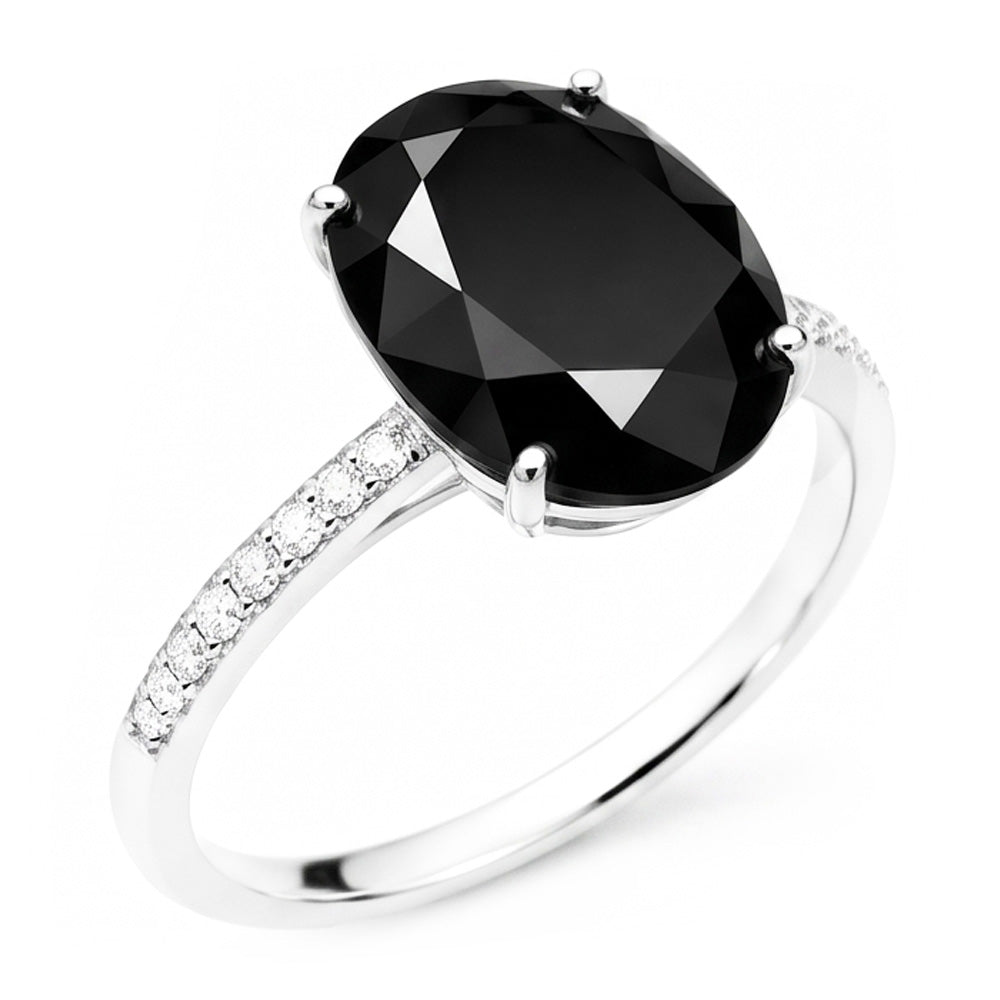 Bague de fiançailles solitaire ovale en diamant noir naturel 6 carats en Or Blanc 14 carats
