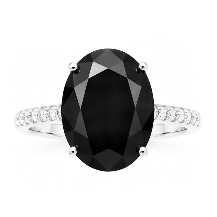 Bague de fiançailles solitaire diamant noir naturel ovale 6 carats en Or Blanc 14 carats