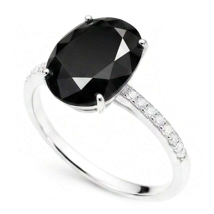 Bague de fiançailles solitaire ovale en diamant noir naturel 6 carats en Or Blanc 14 carats