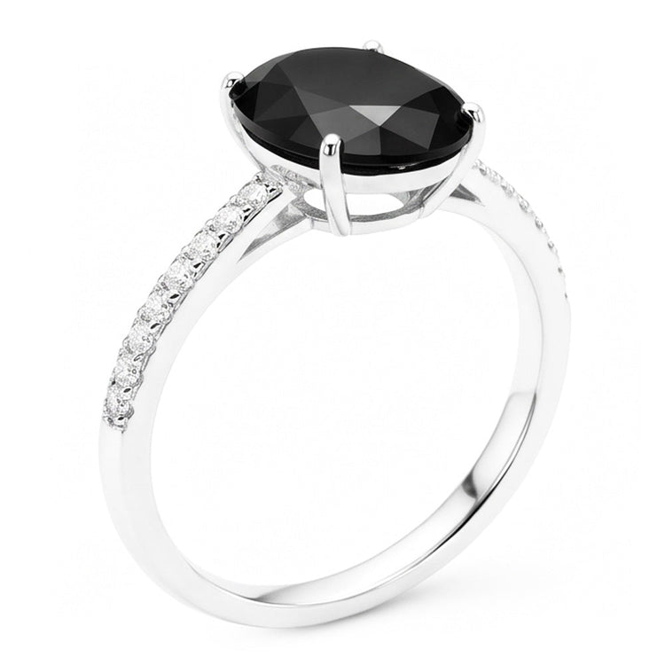 Bague de fiançailles solitaire diamant noir naturel ovale 6 carats en Or Blanc 14 carats