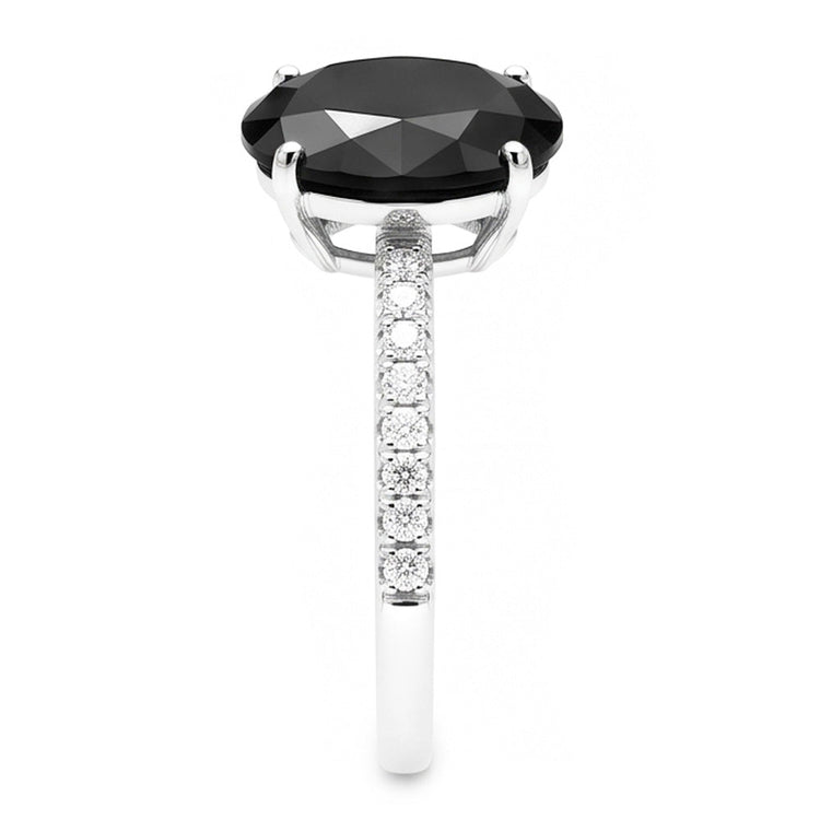 Bague de fiançailles solitaire ovale en diamant noir naturel 6 carats en Or Blanc 14 carats