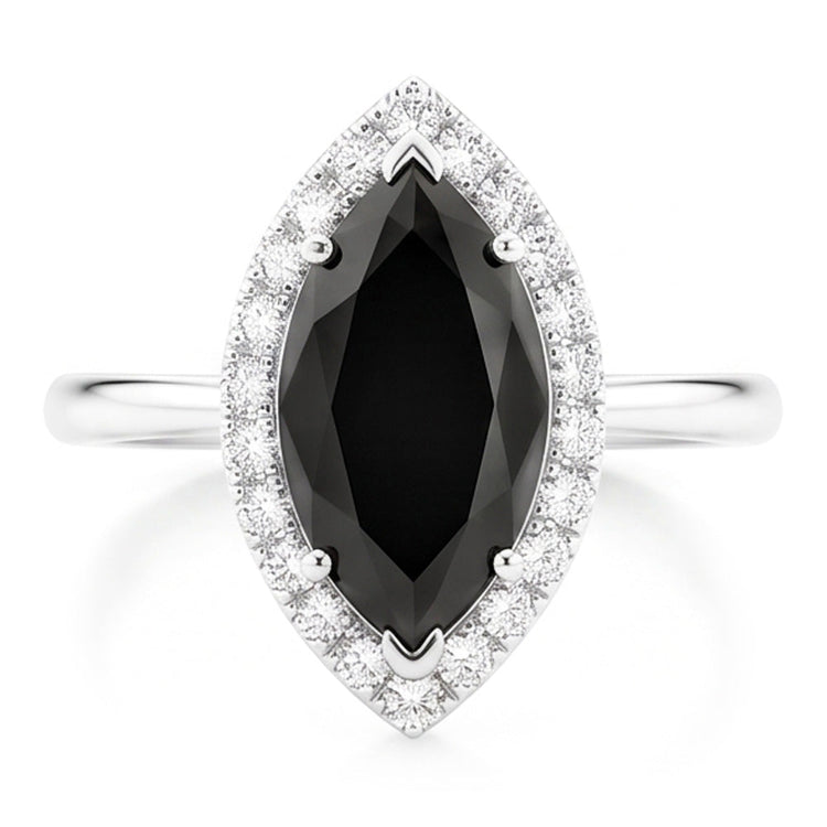 Bague en Diamant Noir Véritable 11 Carats Halo Marquise en Or Blanc 14 Carats