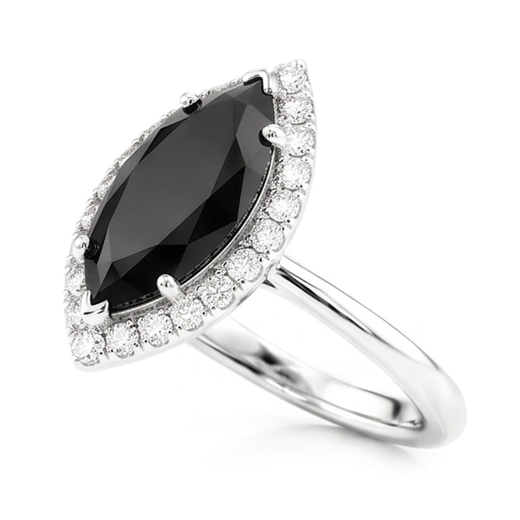 Bague en Diamant Noir Véritable 11 Carats Halo Marquise en Or Blanc 14 Carats