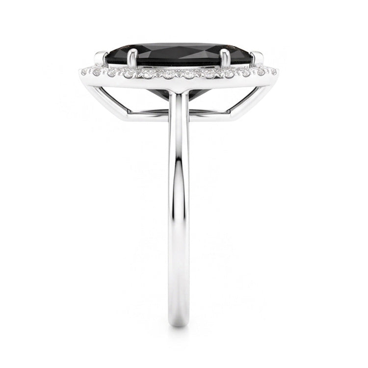 Bague en Diamant Noir Véritable 11 Carats Halo Marquise en Or Blanc 14 Carats