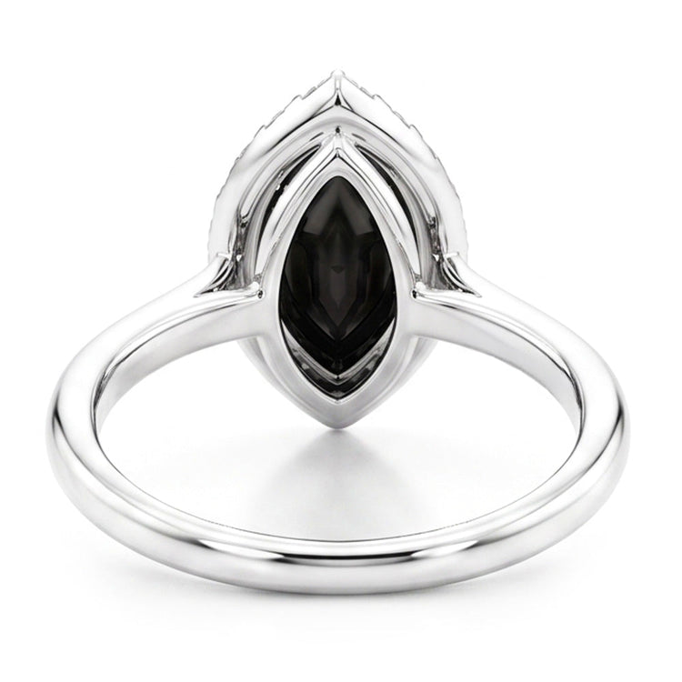 Bague en diamant noir véritable 11 carats taille marquise Halo en Or Blanc 14 carats