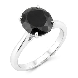 Bague Solitaire Diamant Noir Naturel Rond 3,5 Carats Anneau Biseauté en Or Blanc 14 Carats