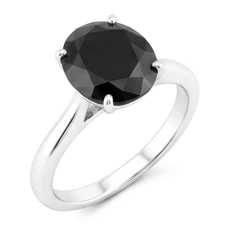 Bague Solitaire Diamant Noir Naturel Rond 3,5 Carats Anneau Biseauté en Or Blanc 14 Carats