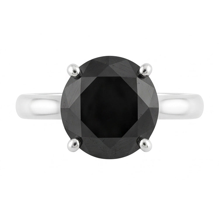 Bague Solitaire Diamant Noir Naturel Rond 3,5 Carats Anneau Biseauté en Or Blanc 14 Carats