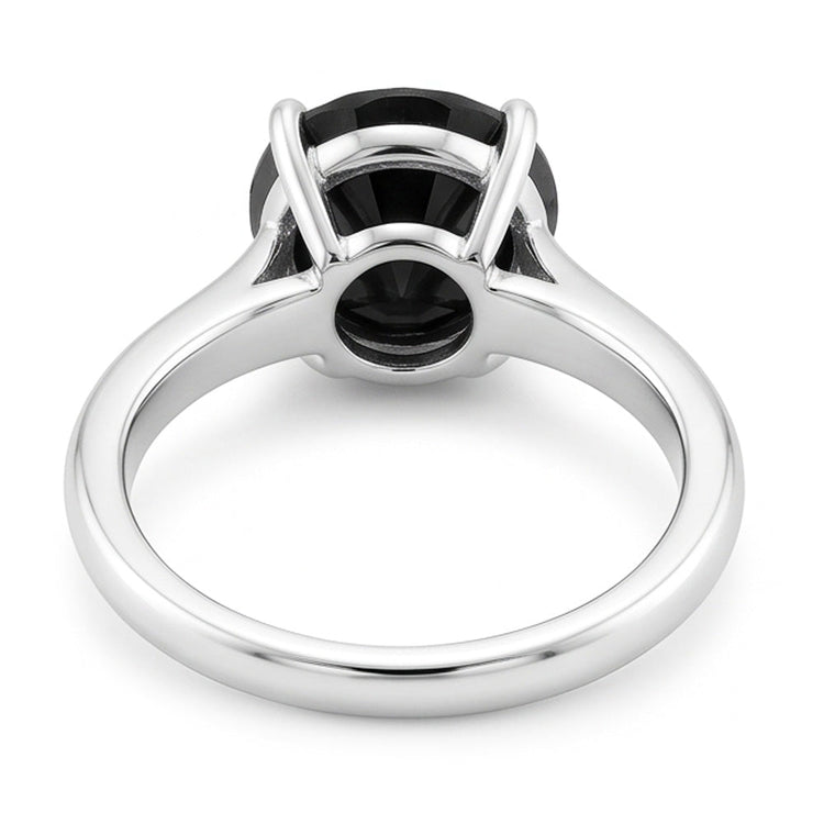 Bague Solitaire Diamant Noir Naturel Rond 3,5 Carats Fil de Couteau en Or Blanc 14 Carats