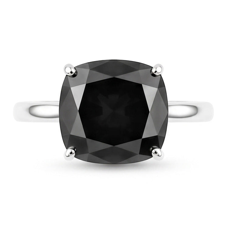 Bague Solitaire Diamant Noir Naturel Taille Coussin 3,75 Carats en Or Blanc 14 Carats