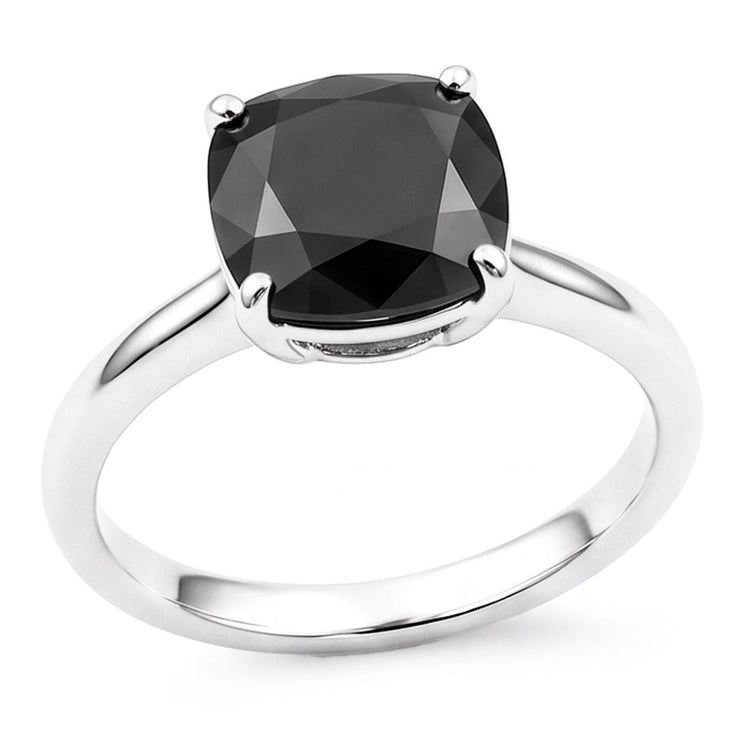 Bague Solitaire Diamant Noir Naturel Taille Coussin 3,75 Carats Or Blanc 14 Carats
