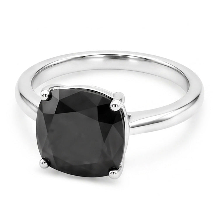 Bague Solitaire Diamant Noir Naturel Taille Coussin 3,75 Carats Or Blanc 14 Carats