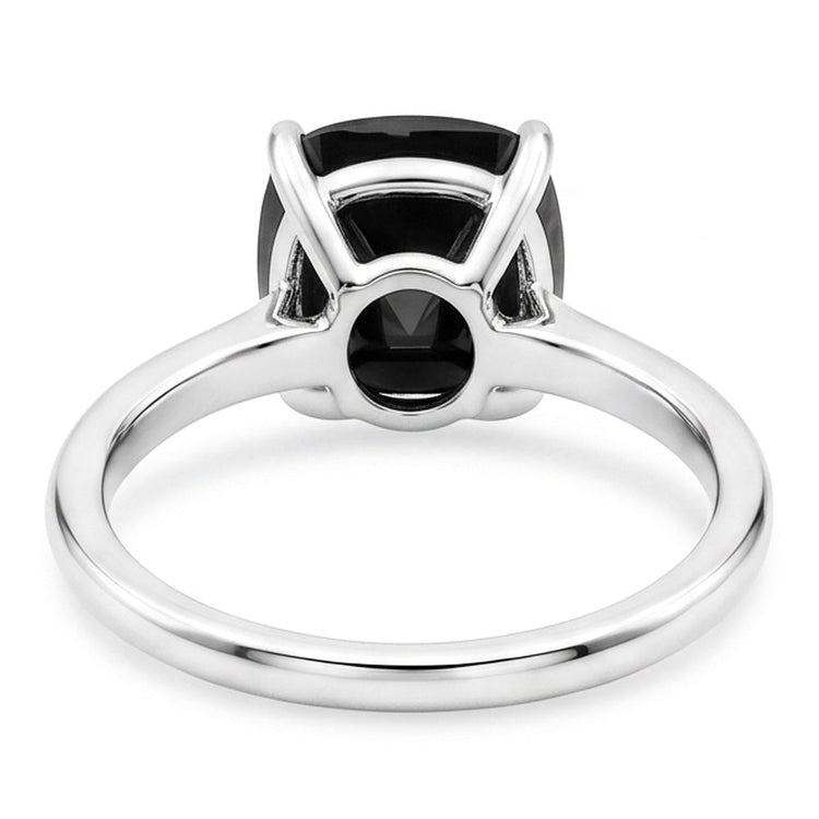 Bague Solitaire Diamant Noir Naturel Taille Coussin 3,75 Carats en Or Blanc 14 Carats