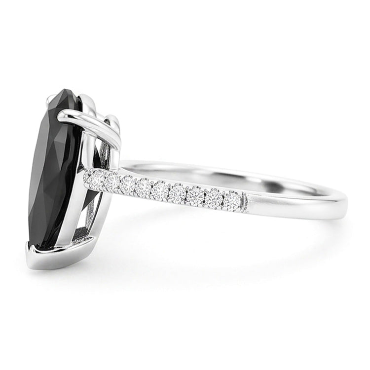 Bague Solitaire Pavée Diamant Noir Naturel 5 Carats Taille Poire en Or Blanc 14 Carats