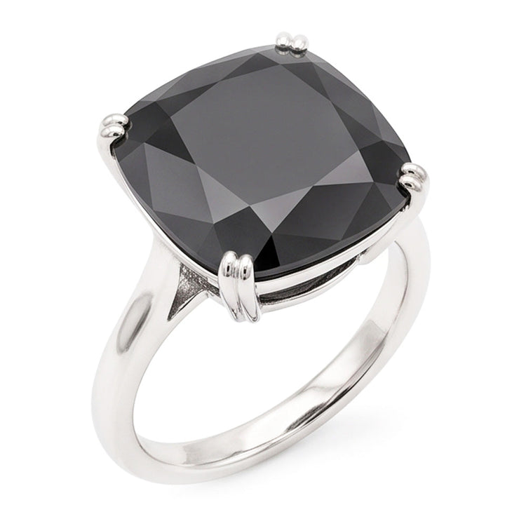 Bague solitaire diamant noir naturel taille coussin 6 carats en Or Blanc 14 carats