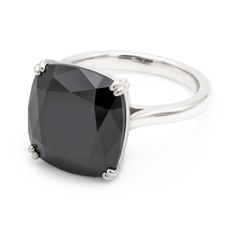 Bague solitaire diamant noir naturel taille coussin 6 carats en Or Blanc 14 carats
