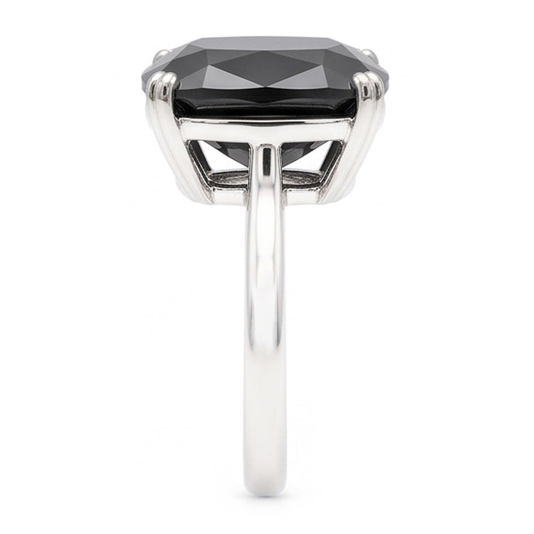 Bague Solitaire Diamant Noir Naturel Coussin 6 Carats en Or Blanc 14 Carats