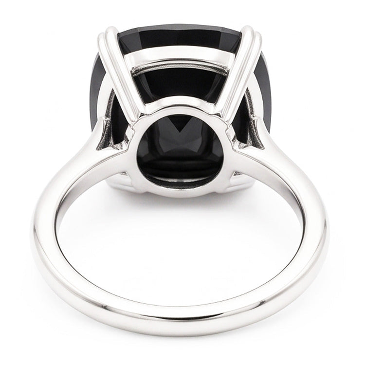 Bague solitaire diamant noir naturel taille coussin 6 carats en Or Blanc 14 carats