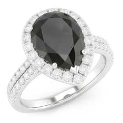 Bague Halo en diamant noir naturel taille poire 6 carats en Or Blanc 14 carats