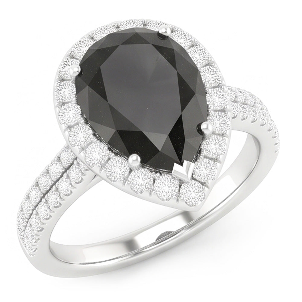 Bague Halo en diamant noir naturel taille poire 6 carats en Or Blanc 14 carats