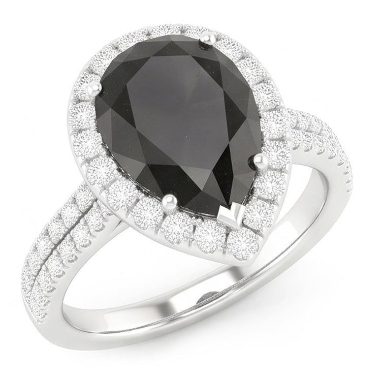 Bague Halo en diamant noir naturel taille poire 6 carats en Or Blanc 14 carats