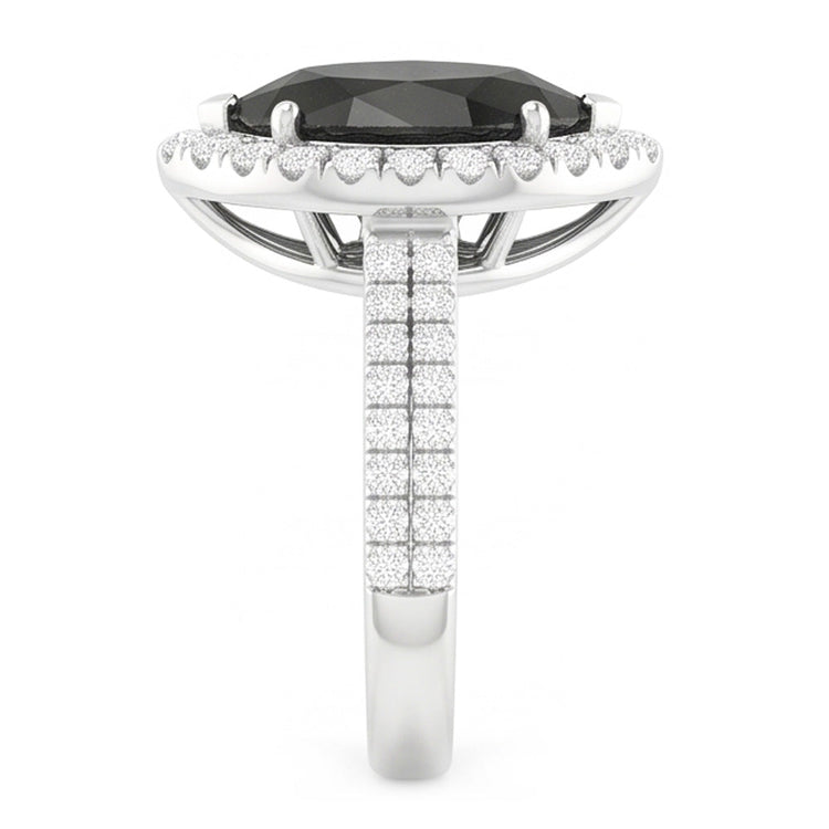 Bague Halo en diamant noir naturel taille poire 6 carats en Or Blanc 14 carats
