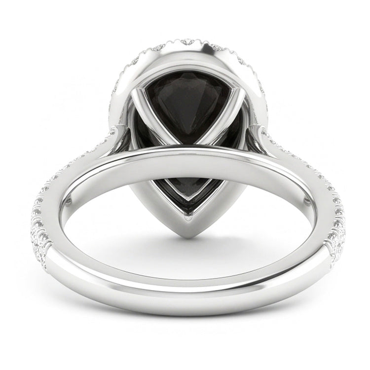 Bague Halo en diamant noir naturel taille poire 6 carats en Or Blanc 14 carats