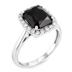 Bague de Fiançailles Noire avec Diamant Radiant Véritable de 10 Carats et Halo en Or Blanc 14 Carats