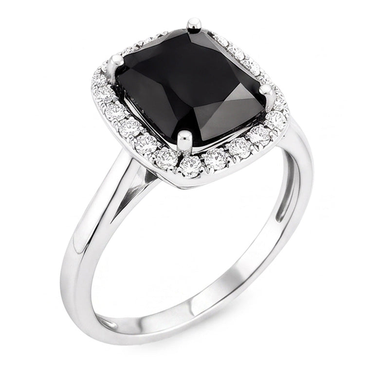 Bague de Fiançailles Noire avec Diamant Radiant Véritable de 10 Carats et Halo en Or Blanc 14 Carats