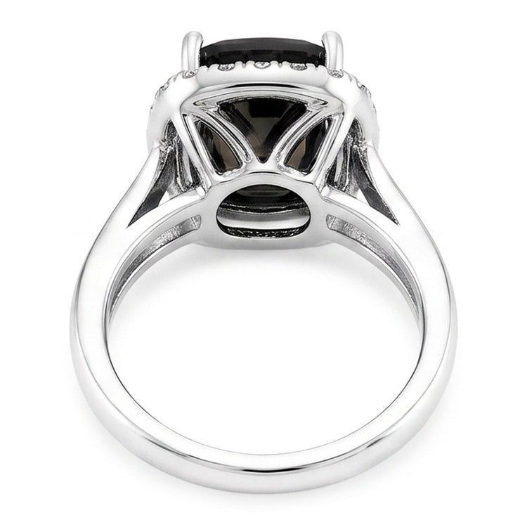 Bague de Fiançailles Noire avec Diamant Radiant Véritable de 10 Carats et Halo en Or Blanc 14 Carats