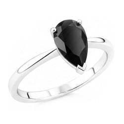 Bague de Fiançailles Solitaire Simple Diamant Noir Poire Véritable 3,5 Carats en Or Blanc 14K